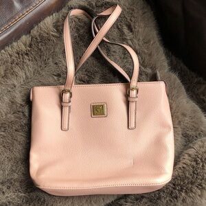 Vintage Anne Klein Blush Pink Pebbled Leather Shoulder Tote with Gold Plaque